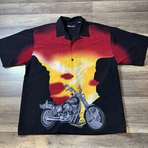 No Boundaries Y2K Motorcycle Sunset Button Up Shirt Mens Large Biker Bowling